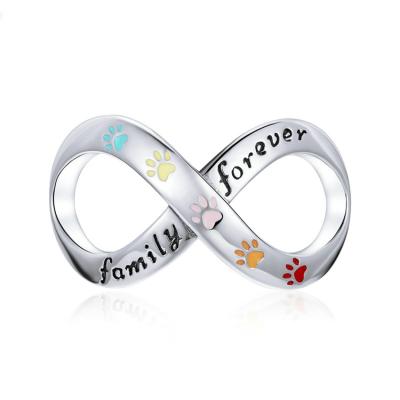 China Letter Engraved 925 Sterling Silver Women Family Forever Letter Engraved Paw Print Infinity Charm For Bracelet for sale