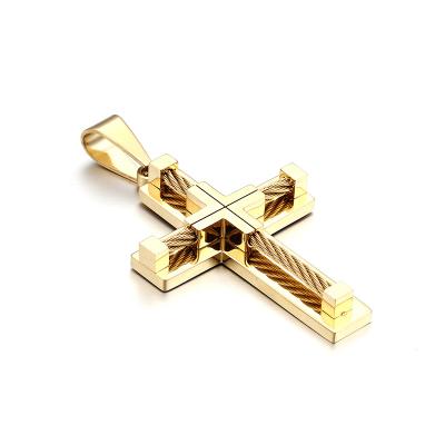 China Wholesale Religious Stainless Steel Men Twisted Rope Jewelry Gold Twisted Cable Cross Pendant For Necklace for sale