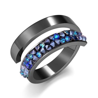 China Stainless Steel Cute Girls Blue Amazon Wrap Blue Adjustable Crystal Spiral Ring Flat Jewelry for sale