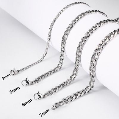 China Wholesale Gift Stainless Steel Cuban Link Silver Wide Chain Necklace for sale