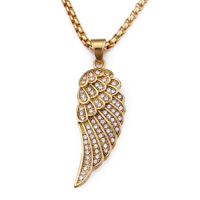 China CLASSIC Gold Stainless Steel Women Men Women Valentine's Day Gift Pendant Diamond Angel Wing Necklace Jewelry for sale