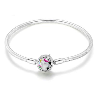 China Unicorn Charm 925 Sterling Silver Snake Bone Unicorn Charm Bangle Bracelet for sale