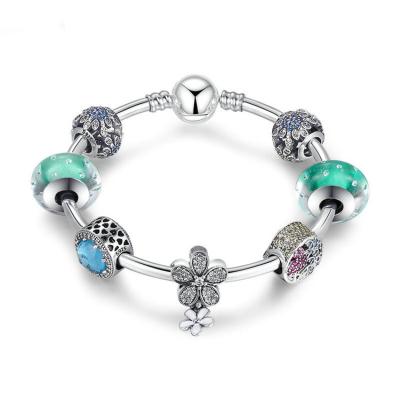 China Colorful Glaze Charms Like 925 Sterling Silver Flower Colored Glaze Charm Bracelet for sale