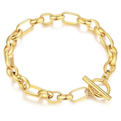 China Sturdy O Valentine's Day Present OT Toggle Clasp Jewelry Stainless Steel Chain Women 18k Gold Plated O Charm Chain Bracelet for sale