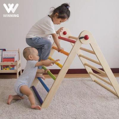 China Eco-Friendly Montessori Triangle Gain Wooden Climbing Climber Set 3 in 1 Baby Play Equipment for Toddler Kids Boys Girls Gym Playset for sale