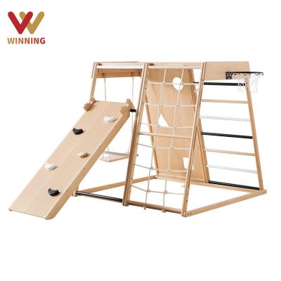 China Eco-Friendly Montessori Indoor Folding Playground Kids Exercise Climbing Frame Slide Gym Kids Wooden Climber Play Set For Kids for sale