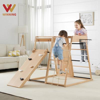 China Cheap Sale Eco-friendly Wooden Climbing Frames Kids Climbing Gain Wooden Frame And Wooden Climbing Ramp Frame With Ladder For Kids for sale