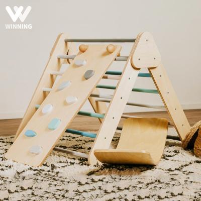 China Kids Indoor Game Winning Climbing Triangle Montessori Pickler Triangle Climber Wooden Playground Toys Kids Triangle With Ramp for sale