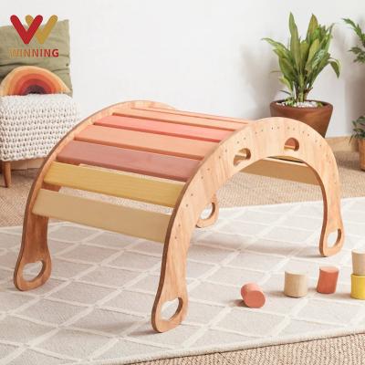 China Eco-Friendly Gain Wooden Montessori Waldorf Rainbow Rocker Boat Board Toddler Educational Rocking Board for sale