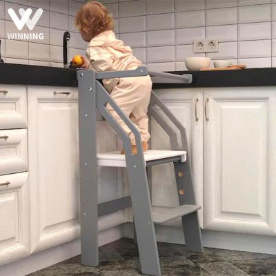 China (Height)Adjustable Gain Customize Montessori Folding Tower Learning Step Stools Toddler Kitchen Helper Stool Kids Foldable Learning Tower for sale