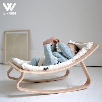 China Safety Comfortable Baby Rocker Chair Kids Rocking Chair Montessori Baby Bouncer for Chair Balance Sleepy Swinging Wooden Recliner for Toddler with Seat Belt for sale