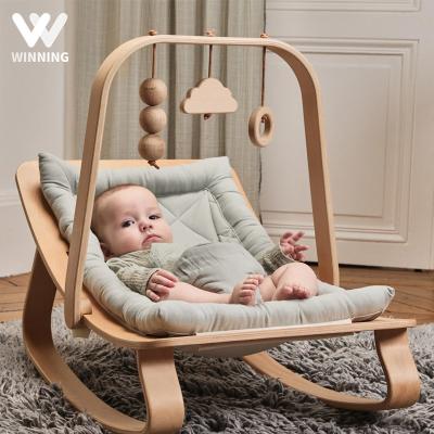 China Safety Comfortable Baby Chair Kids Furniture Rocking Chair for Baby Sleep Children Indoor Natural Wooden Baby Sofa Bouncer Swing Chair for Babies Nursery for sale