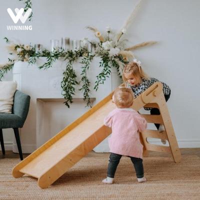 China Baby and Toddler Toys Montessori Playroom Furniture Wooden Rising Indoor Slide Safe/Durable Baby Slide for Toddlers for sale