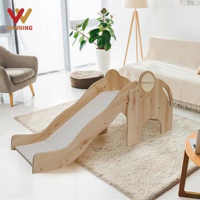 China Safe/Durable 2022 Elephant Kids Indoor Wooden Playroom Furniture Toddler Slide Wooden Slide For Living Room And Kids Room In Log Color for sale