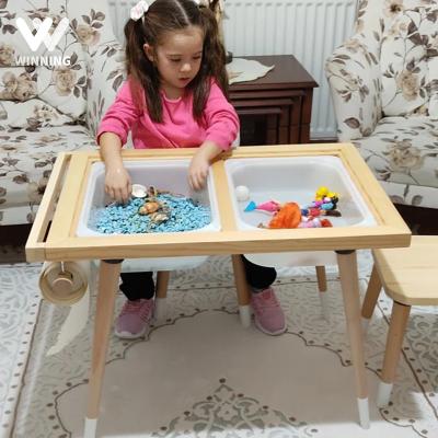 China Eco-Friendly Material Winning Wooden Activity And Sensory Tables For Kids Play Wooden Table With Double Bin And Rack Sensory Gift For Kids Furniture for sale