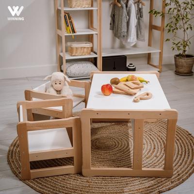 China Modern Preschool Kids Classroom Montessori Furniture Set Kindergarten Natural Wood Tables And Chairs Wooden Daycare Set for sale