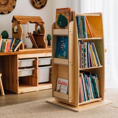 China Bookcase Shelf Baby School Furniture Sets Expandable Rotating Solid Wood Wooden Revolving Book Stand For Children for sale