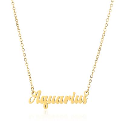 China Newest FASHIONABLE 18K Gold Plated Stainless Steel 12 Zodiac Sign Astrology Necklace Letter Old English Horoscope Pendant Necklace For Women for sale