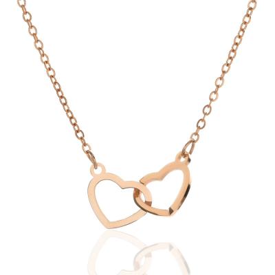 China 2020 Fashion Trendy Available Design Three Colors Double Stainless Steel Heart Lover Chain Pendant Necklace For Women for sale