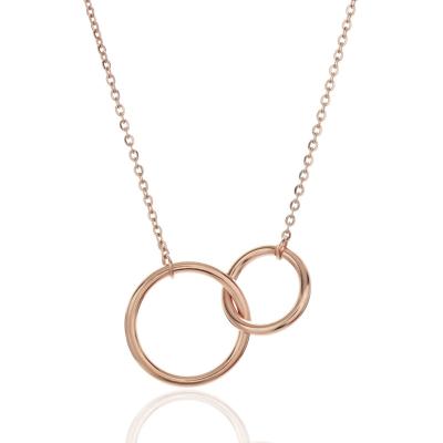 China 2020 Fashion Trendy Design Three Colors Available Round Stainless Steel Double Circle Pendant Chain Necklace For Women for sale