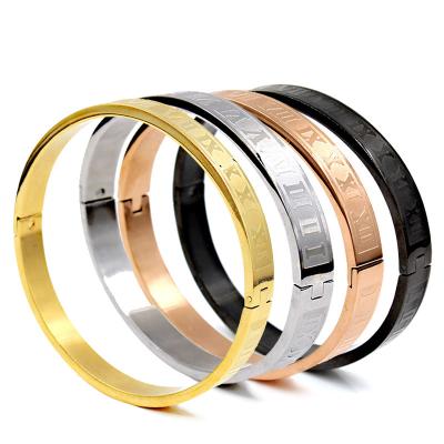 China Free Shipping Dropshipping FASHIONABLE Logo Stainless Steel Customized High Quality 4 Colors Roman Number Men Women Bracelet Bangle Jewelry for sale