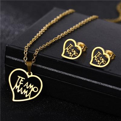 China Environmentally Friendly Top Selling English Letters Heart Shaped Mother and Kids Necklace Earring for Mother's Day Gift for sale