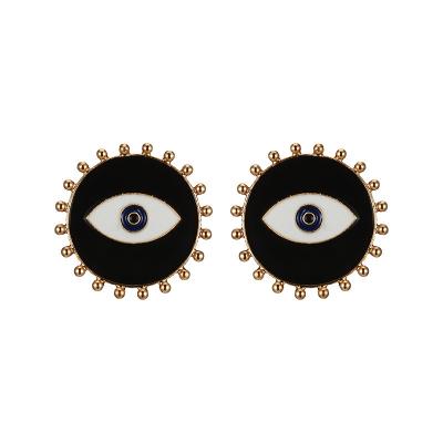 China Fashion Trendy Black Enamel Big Earring Statement Evil Eyes Big Around Shaped Stud Earrings For Women Girls for sale