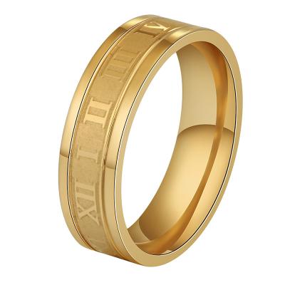 China Vintage Style Rose Gold Plating 6mm Silver Stainless Steel Roman Number Women Men Ring for sale