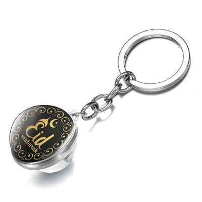 China New Ramadan Remembrance Gift Allah Key Chain Muslim Jewelery Double Time Glass Ball Pendant Key Chain for sale