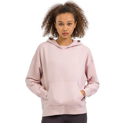 China GUTASHYE 2021 New Yoga Sports Jacket Solid Color Hooded Sweater Women Off Shoulder Breathable Simple Casual Loose Pullover Sweater for sale