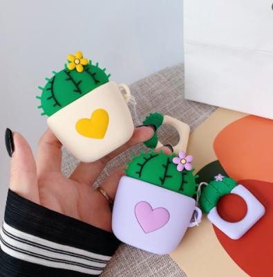 China Cute High Quality Full Cover Protective Insist Cactus Silicone Filling Case Earphone Box With Ring For Airpods for sale