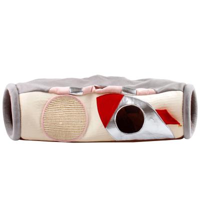 China Creative Pet Toy Cat Tunnel Hot Selling Viable With Partially Enclosed Spaceship Shape Of Cat Scratch Board And Cat Teaser for sale