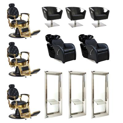 China Durable Hardware Hair Salon Styling Chair Set Shampoo Hair Wash Salon Equipment and Furniture Package with Mirror Station for sale