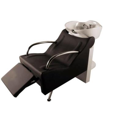 China Comfortable Modern Black Salon Equipment Massage Smooth Shampoo Unit Hair Wash Chairs With Bowls Pull Down for sale