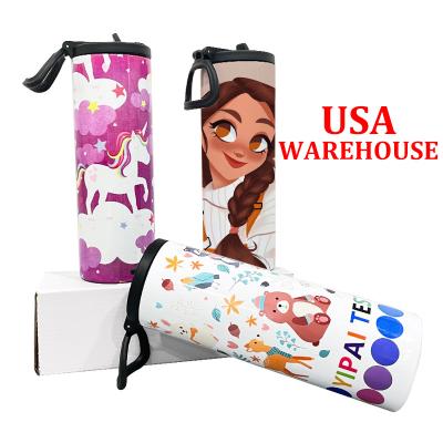 China USA Stocked 20oz White Double Wall Sublimation Stainless Steel Upright Travel Water Bottle With Straw for sale