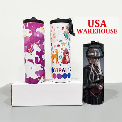 China USA Stocked 20oz White Stainless Steel Sublimation Gym Double Walled Empty Water Bottle With Straw And Portable Handle for sale