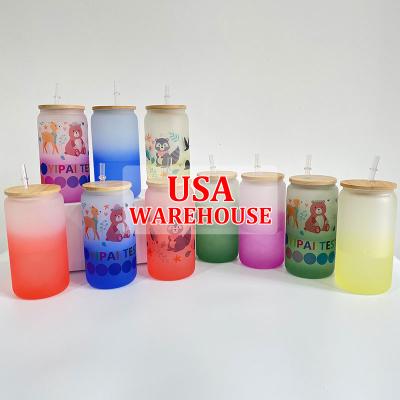 China Disposable USA warehouse cold 16oz color change beer can blank sublimation color change glass beer can free shipping for hot printing for sale