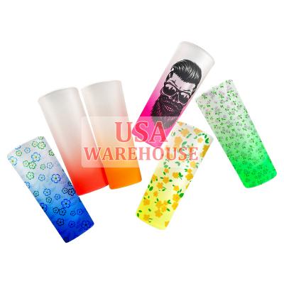 China BPA Free USA Warehouse 2.5oz 3oz Blank Glass Sublimation Colored Bottom Gradient Frosted Empty Shot Glass For Customized Gifts for sale