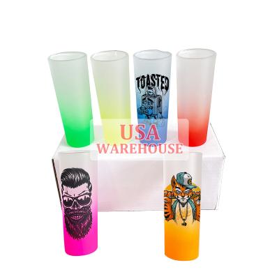 China Glass USA Warehouse 2.5oz Frosted Shot Glass Empty Sublimation 3oz Colored Shot Glasses Mixed Color Ombre Sublimation Tumbler for sale