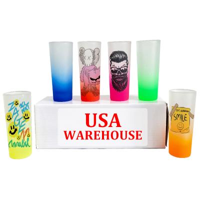 China USA Warehouse 2.5oz 3oz 70ml Glass Gradient Frosted Blank 2.5oz Colored Sublimation Shot Glass For Sublimation for sale