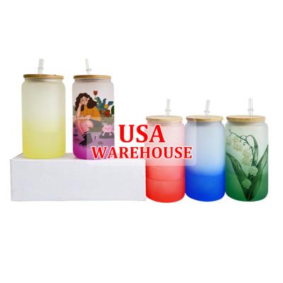 China Disposable USA Warehouse Colorful Empty Sublimation Color Change Box 16Oz Glass Frosted Color Change Glass Frosted Box With Straw for sale