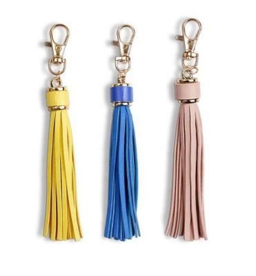 China China Fashion Simple Tassel Lobster Oral Key Chain Women Bag PU Car Key Ring Trinket Fringe Ladies Decoration Pendant Leather Jewelry for sale