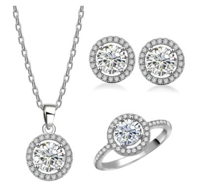 China Romantic Jewelry Set S925 Zirconia Crystal Necklace Ring Earrings Luxury Design Anniversary Gift Elegant Engagement Wedding For Women for sale