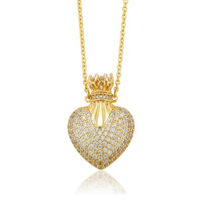 China Diamond Jewelery Necklace 14kt Romantic Saudi Gold Plated Zirconia Heart Perfume Bottle Pendant Necklace Small Crown Heart Necklace for sale