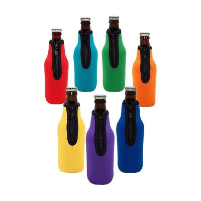 China 330ml Neoprene Beer Bottle Cooler Water Drinks Zipper Holder Waterproof Insulated Beer Cooler Sleeve for sale