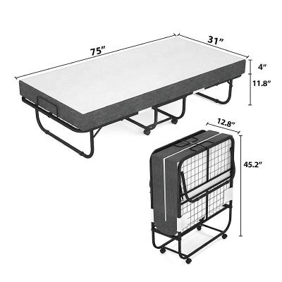 China Metal Foldable Single Steel Portable Rollaway Fold Folded Collapsible Folding Bed With Mattress for sale