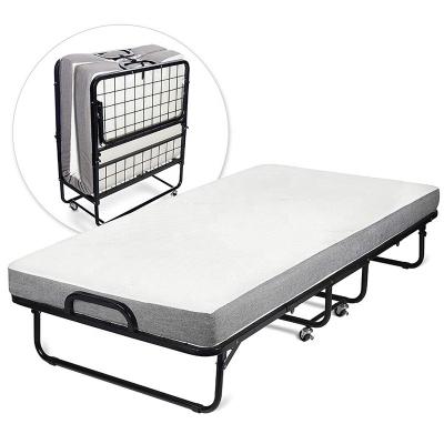 China Foldable Single Metal Portable Collapsible Folding Rollaway Bed With Mattress for sale