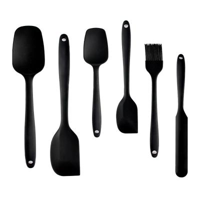 China Viable Black Set of 6 Food Grade Silicone Spatula Scraper Baby Utensils for sale