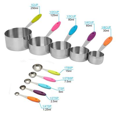 China Sustainable Customized Stainless Steel Silicone Kitchen 5 Piece Measuring Cup Set With White Box for sale