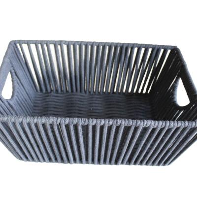 China Sustainable Metal Frame Woven Cotton Rope Storage Basket With Handles for sale